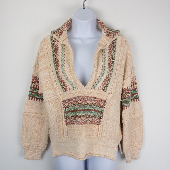 Pilcro Sweater Women XS Beige Coastal Pullover Southwest Aztec Indian Santa Fe - Picture 1 of 9